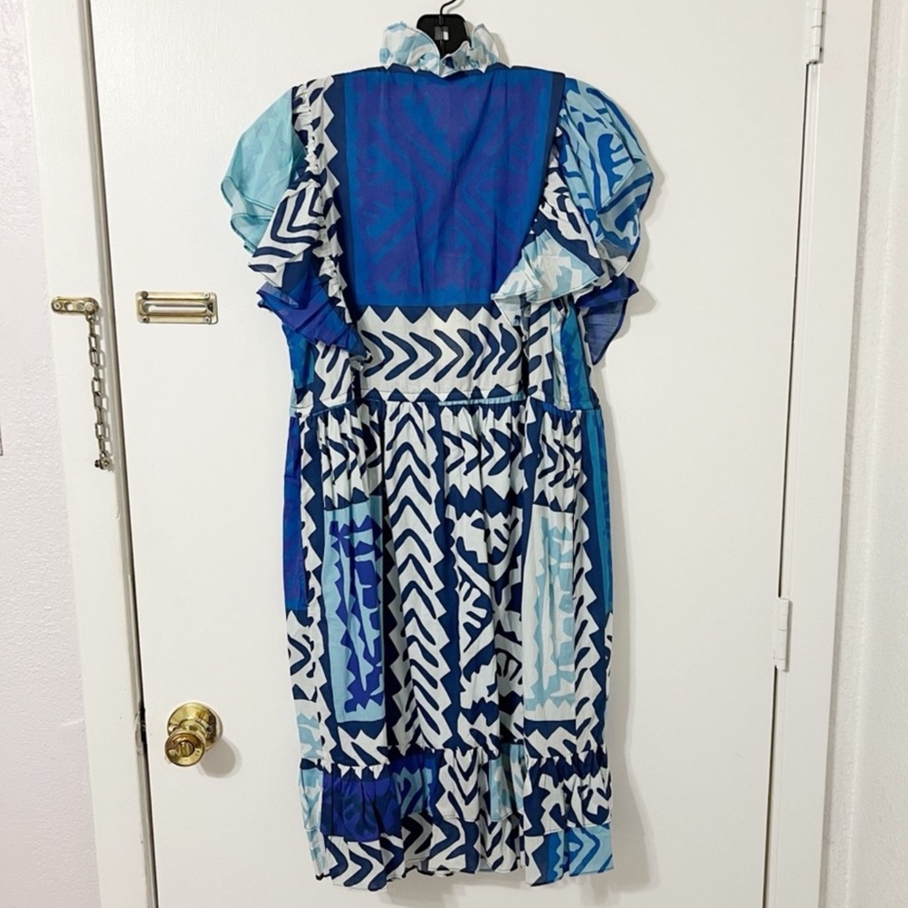 Figue Denissa NWT RARE Ruffle Tassel Drawstring Abstract Print Mini Dress Summer - Picture 7 of 15